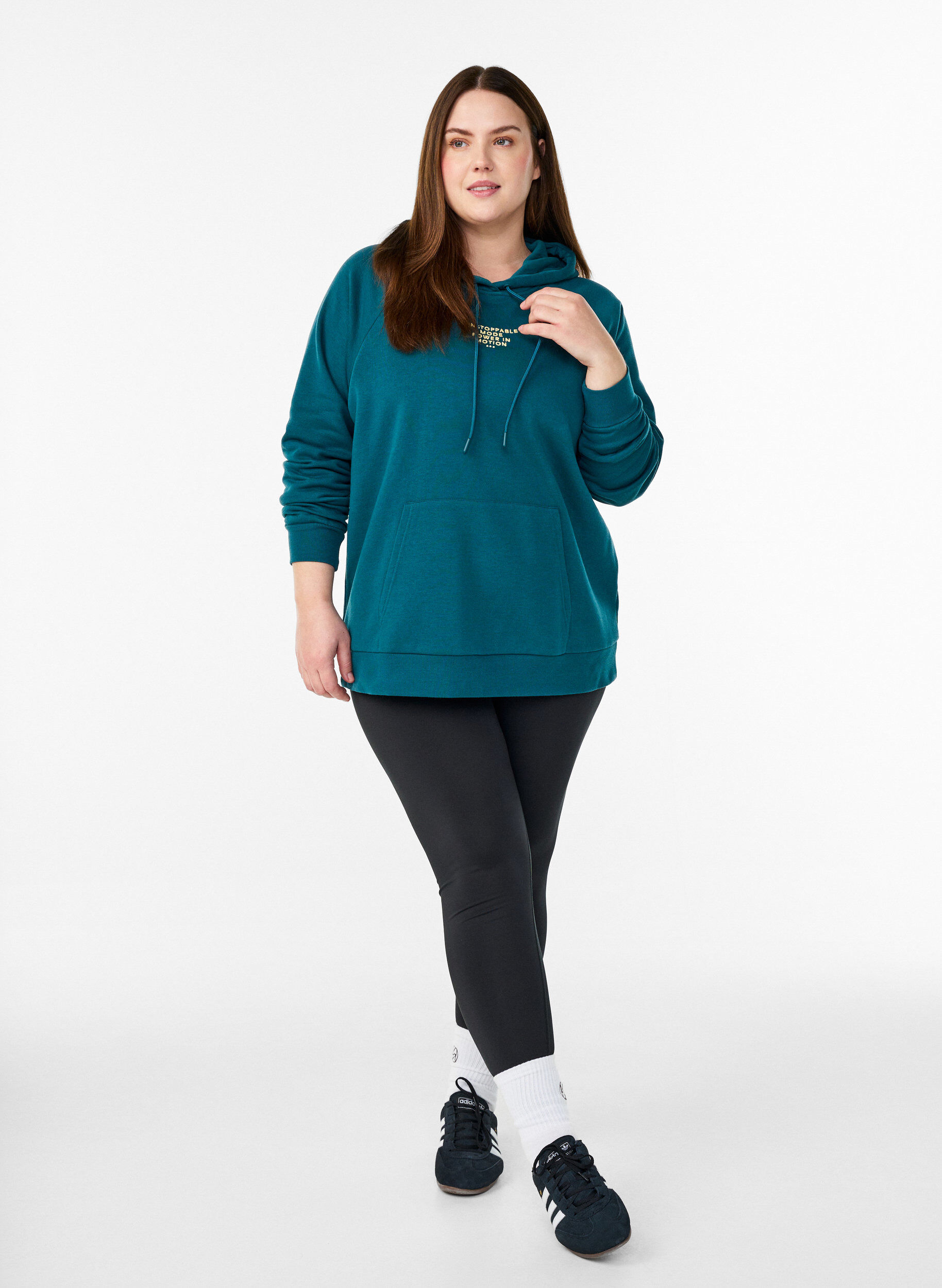 Zizzifashion Hoodie with embroidered front motif, Green, Model image number 1