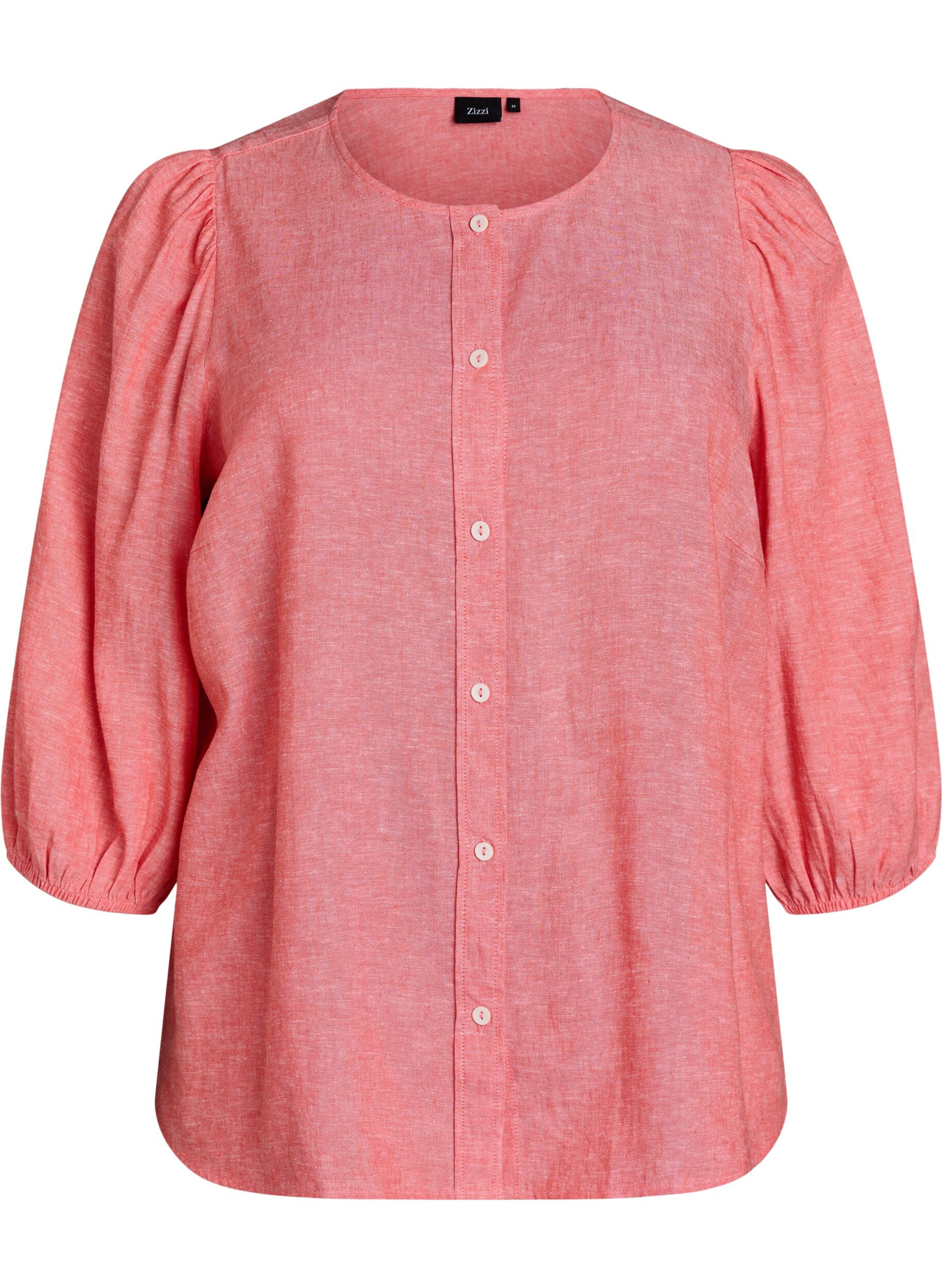 Zizzifashion Shirt blouse in linen and viscose with 3/4-sleeves, Coral, Packshot image number 0