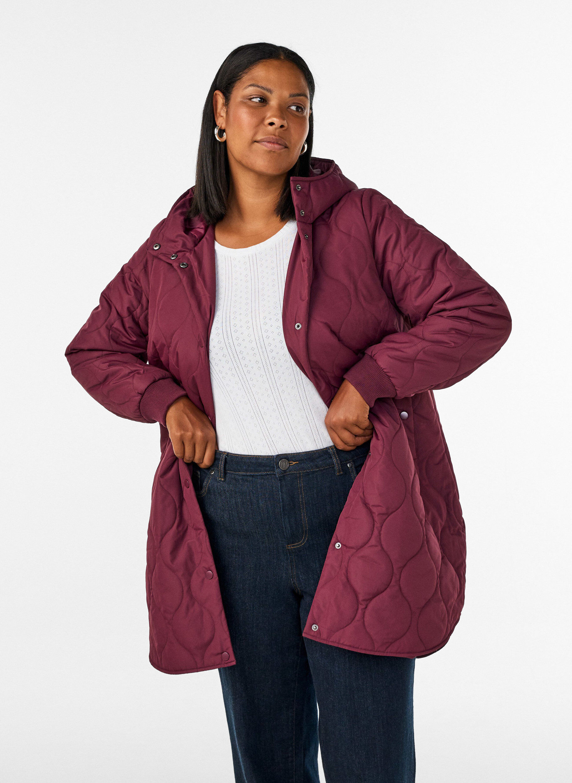 ZizzifashionMid-length quilted jacket with a hood, 0655, Model image number 0