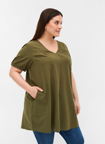 Short-sleeved tunic in cotton, Ivy Green, Model image number 0