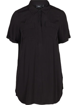 Short-sleeved tunic in viscose, Black, Packshot image number 0