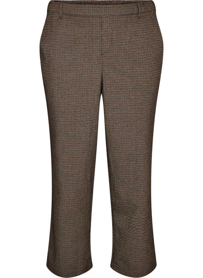 Trousers with small check pattern and straight legs, Brown, Packshot image number 0