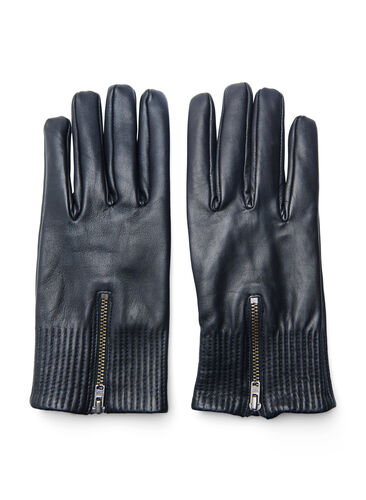 Leather gloves with zip, Black, Packshot image number 0