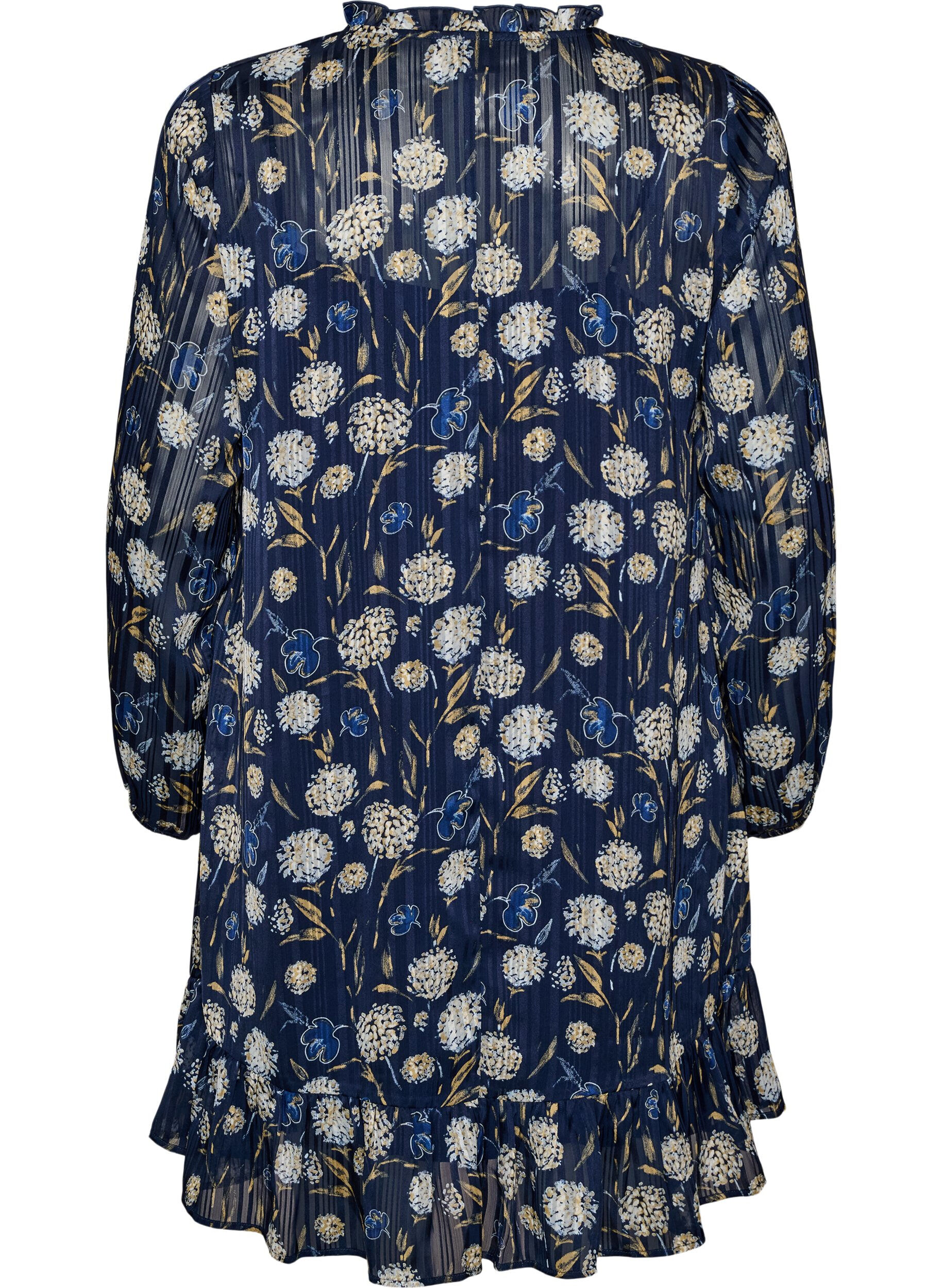 ZizzifashionPatterned dress with ruffles and long sleeves, Blue, Packshot image number 1