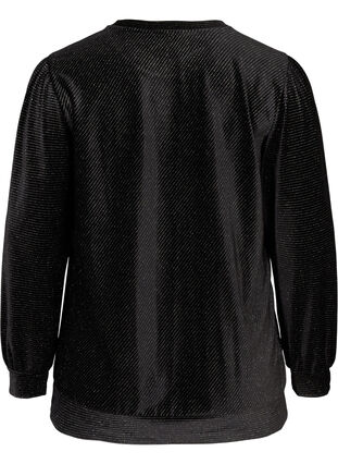 Velour blouse with puff sleeves, Black, Packshot image number 1