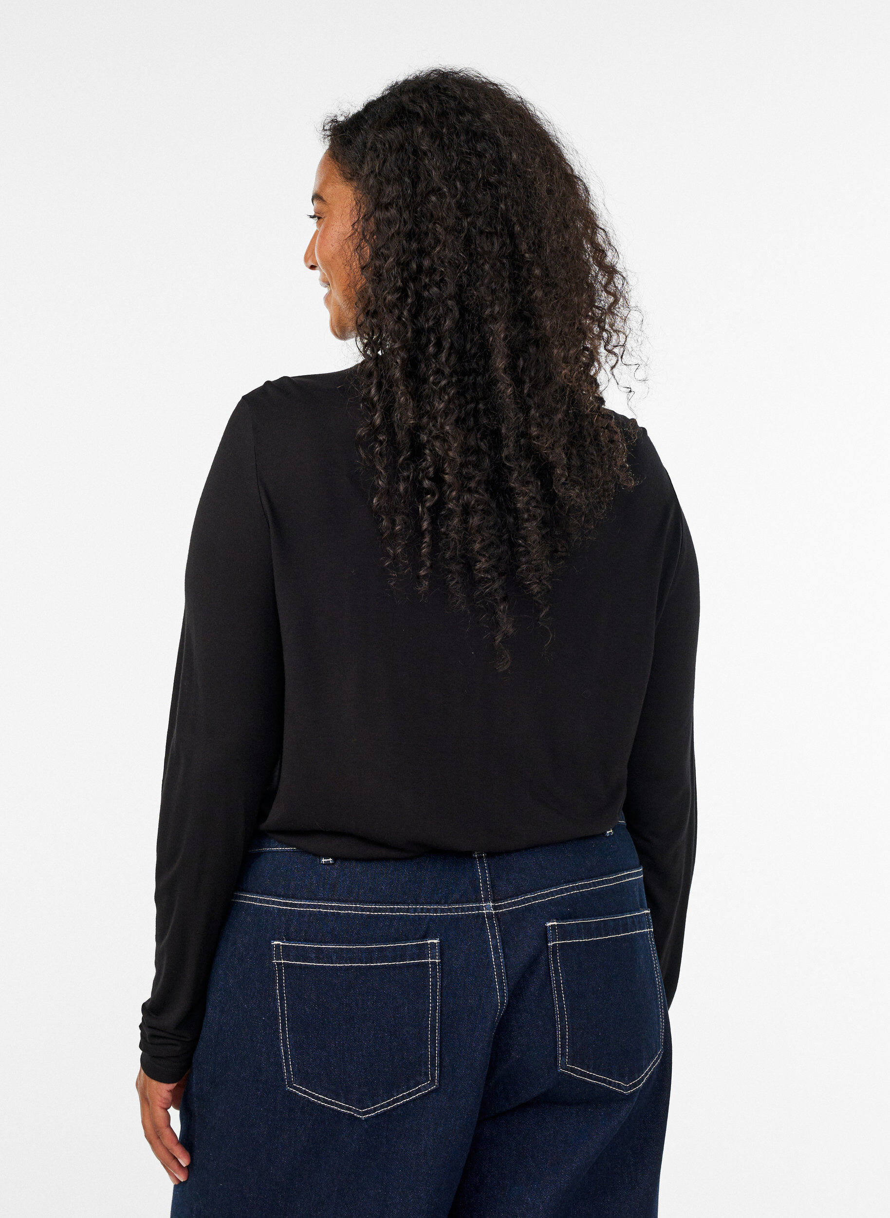 ZizzifashionHigh-neck blouse in viscose jersey, Black, Model image number 2