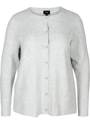 Short melange knitted cardigan with button fastening, Light Grey Melange, Packshot image number 0