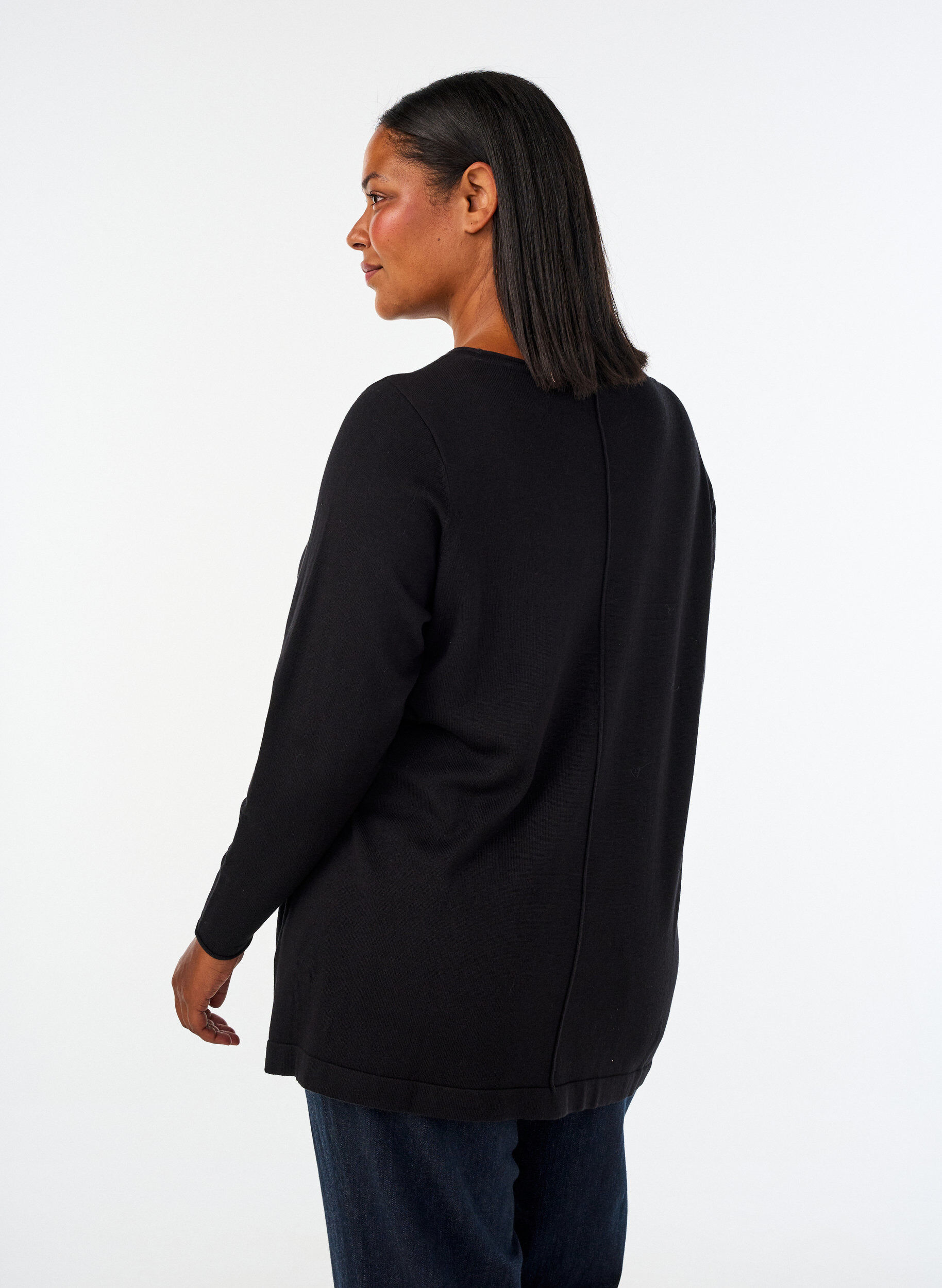 ZizzifashionKnitted blouse in cotton-viscose blend, Black, Model image number 2