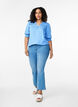 Viscose blouse with smock and ruffle detail, Cornflower Blue, Model image number 2