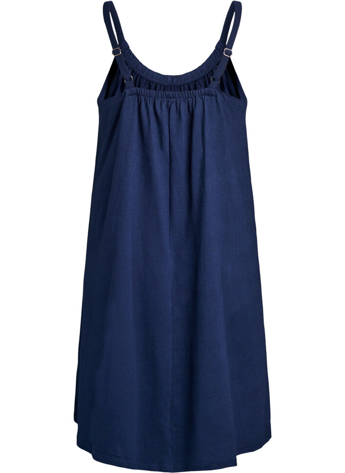 Knee-length strap dress in organic cotton, Blue, Packshot image number 1