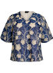 Blouse with V-neck and embroidered pattern, Blue, Packshot image number 0