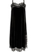 Velvet dress with lace and side slit, Black, Packshot image number 0