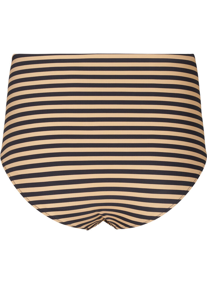 High-waisted bikini bottoms with stripes, Brown, Packshot image number 1
