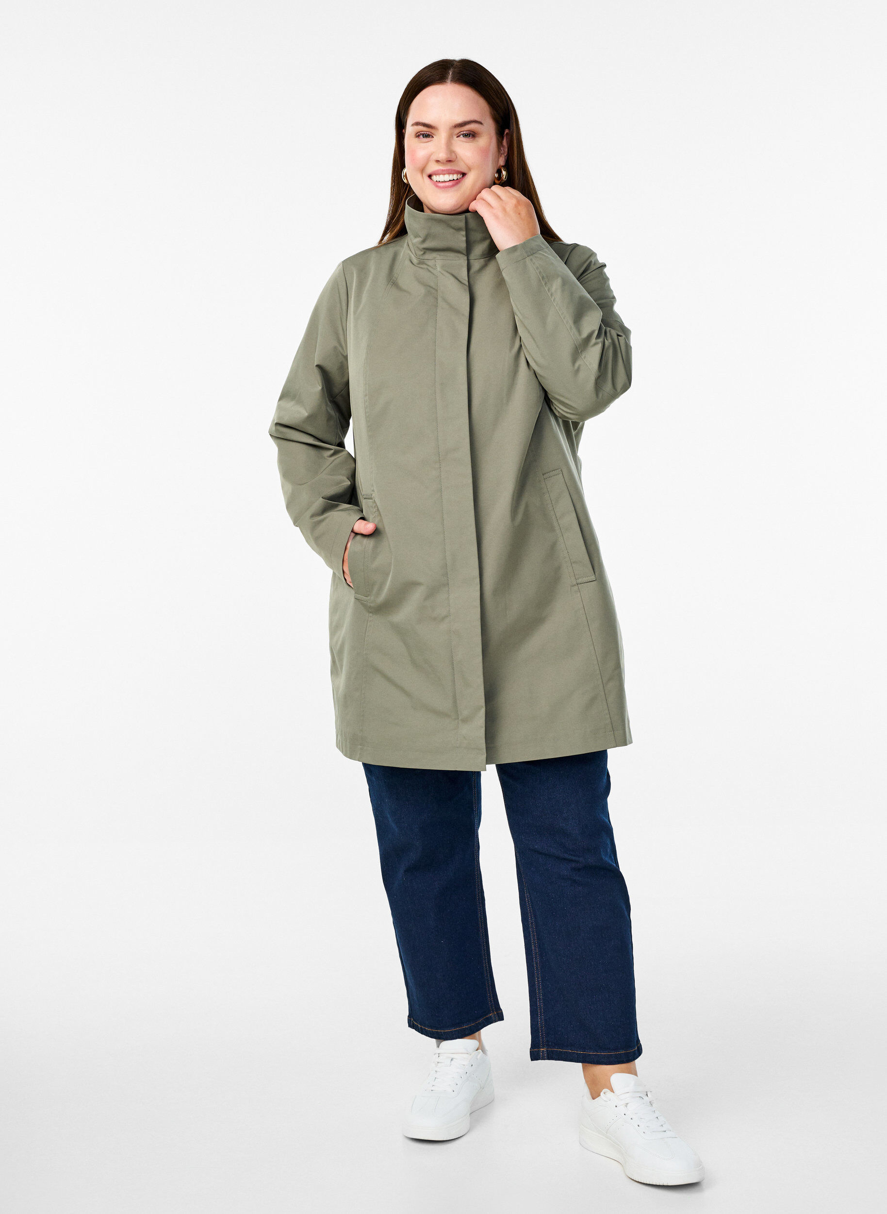 Zizzifashion Jacket with pockets and high collar, Green, Model image number 1