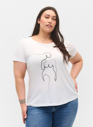 Printed cotton t-shirt, B. White w. Black, Model image number 0