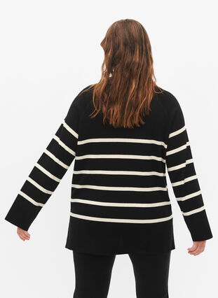 Striped Viscose Sweater, Black/Sandshell S., Model image number 1