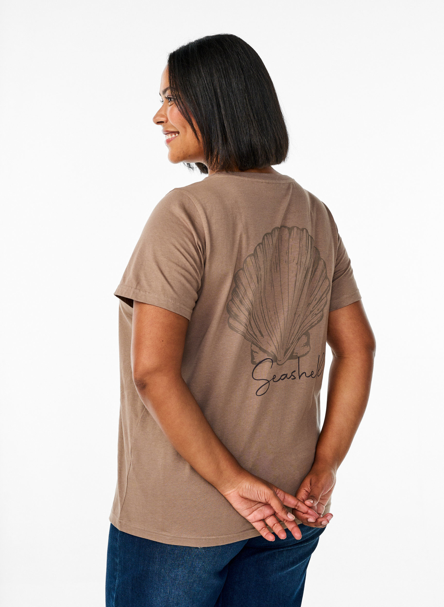 Zizzifashion T-shirt with print details on the front and back, Brown, Model image number 0
