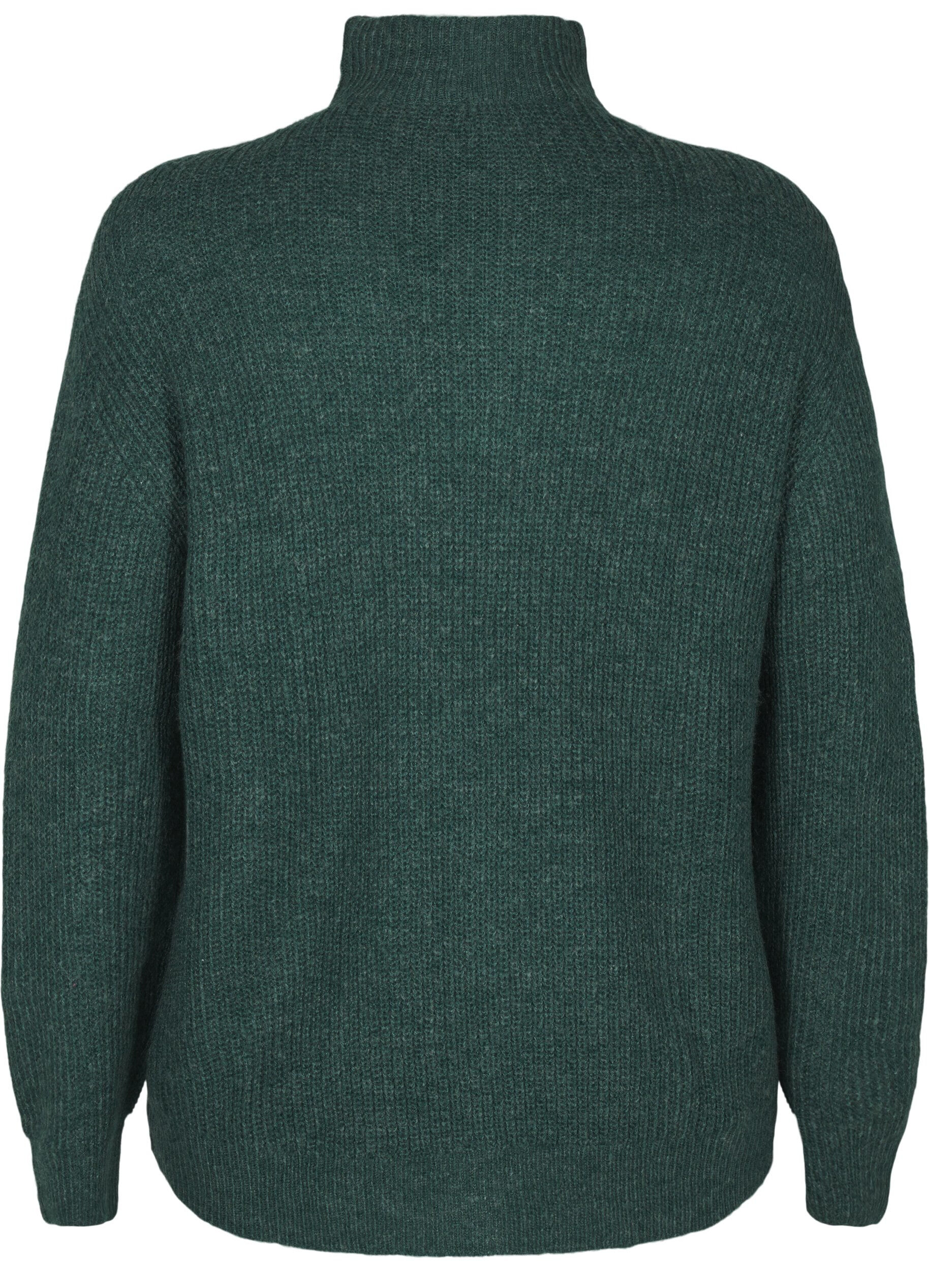 Zizzifashion FLASH - Knitted sweater with high neck and zipper, Green, Packshot image number 1