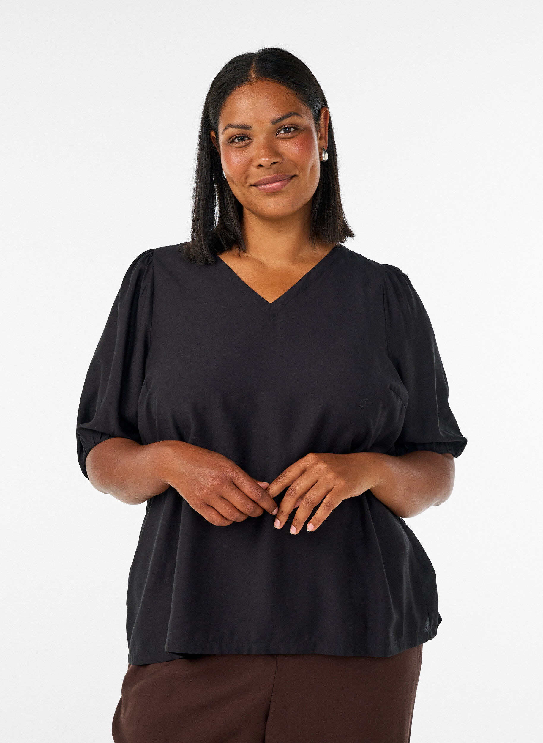 ZizzifashionViscose blouse with V-neck, Black, Model image number 0