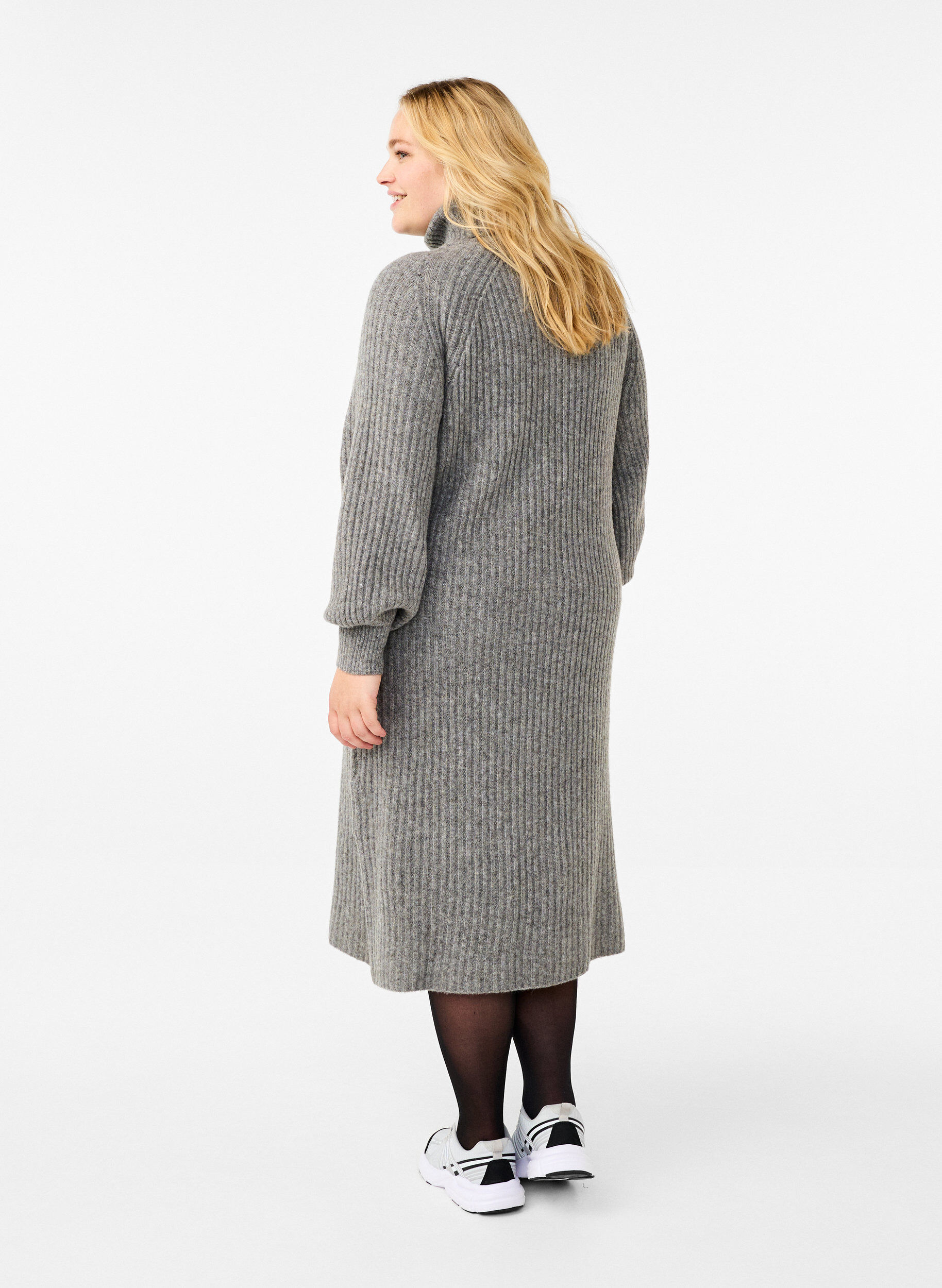 Zizzifashion Long knit dress with turtleneck, Medium Grey Mel., Model image number 1