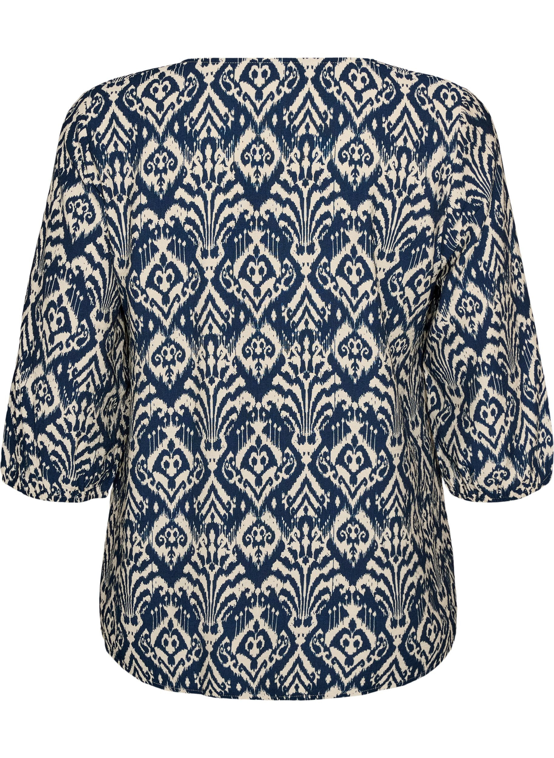 ZizzifashionPatterned viscose blouse with 3/4-sleeves, Blue, Packshot image number 1