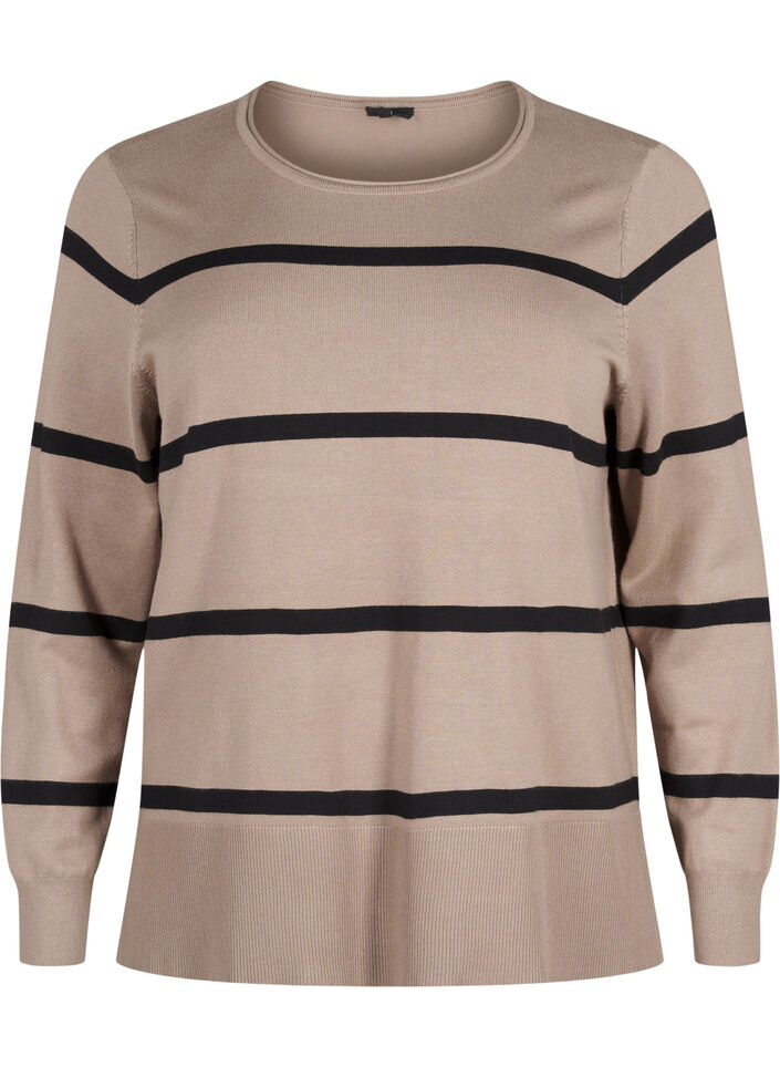 Knitted viscose blouse with stripes, Grey, Packshot image number 0