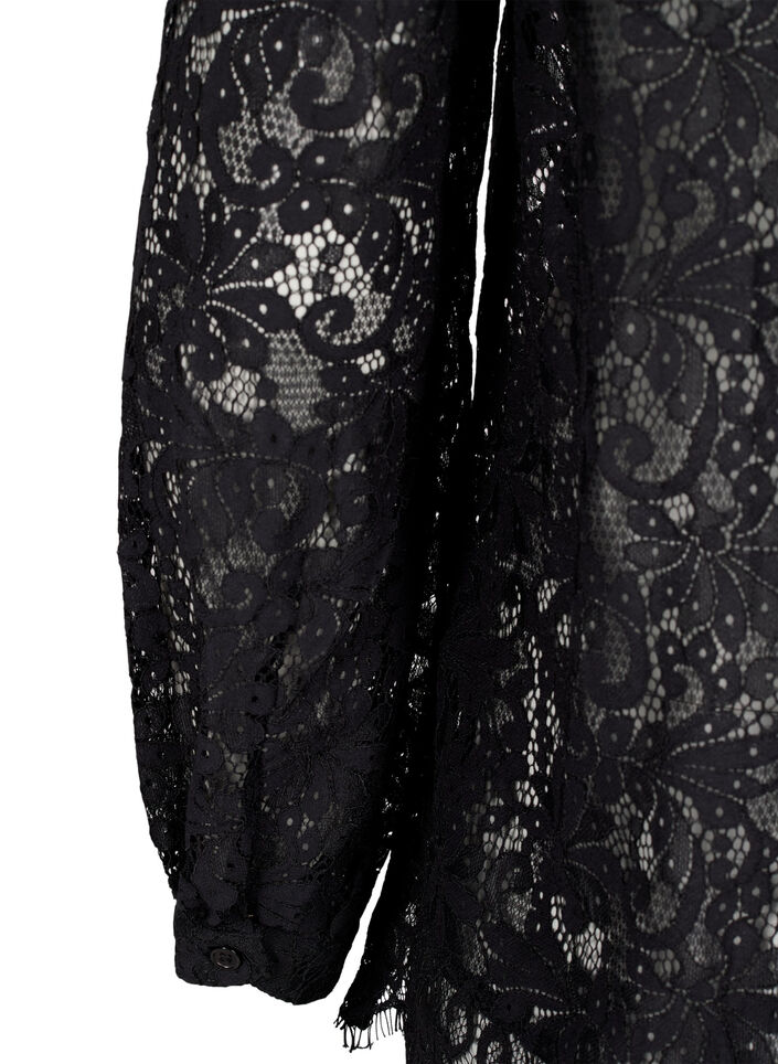 Lace blouse with bow detail, Black, Packshot image number 3