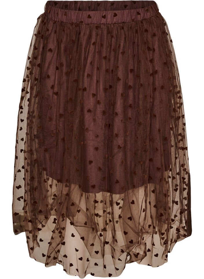 Midi tulle skirt with hearts, Brown, Packshot image number 0