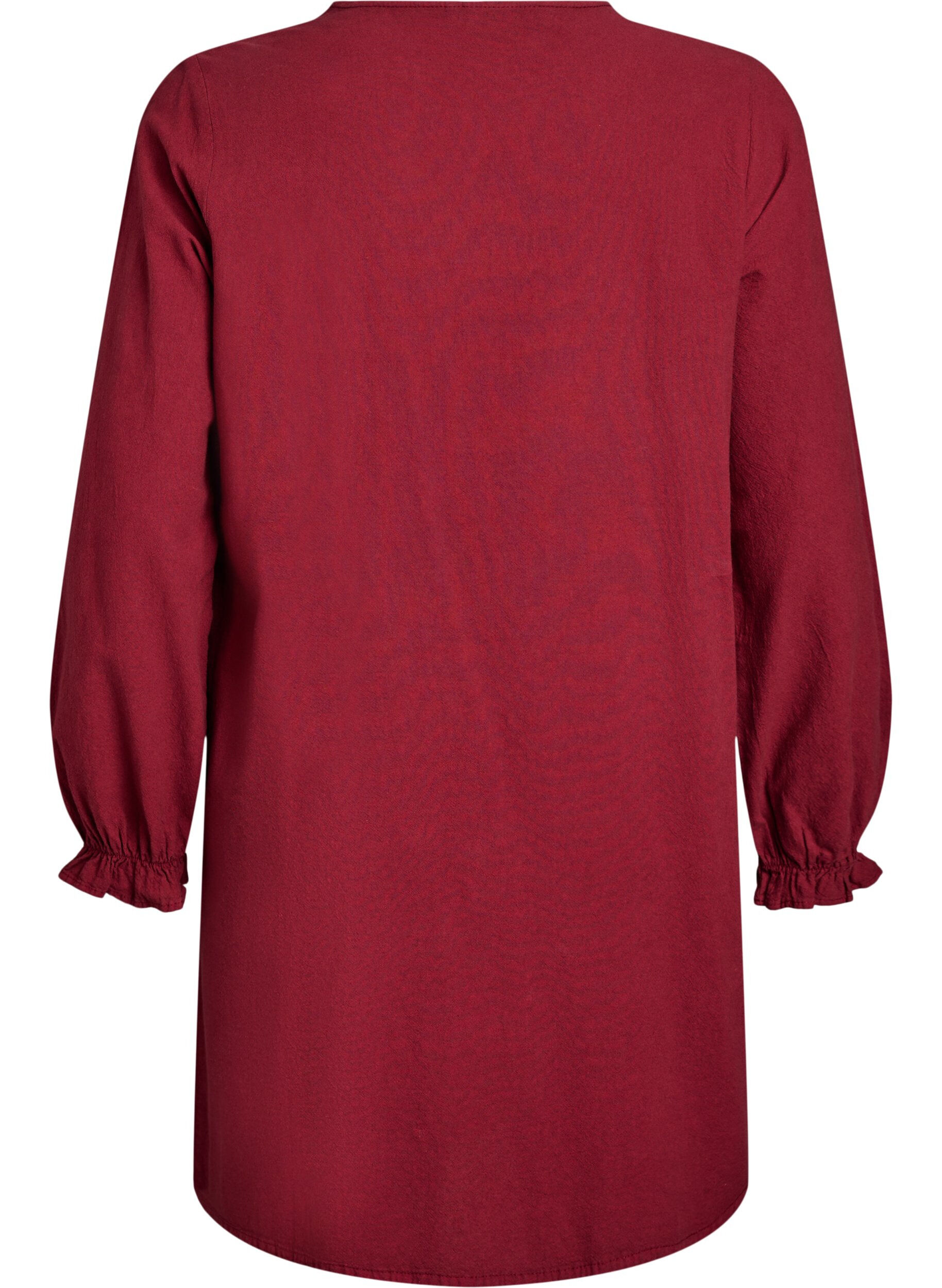 Zizzifashion Short cotton dress with V-neck, Dark Bordeaux, Packshot image number 1