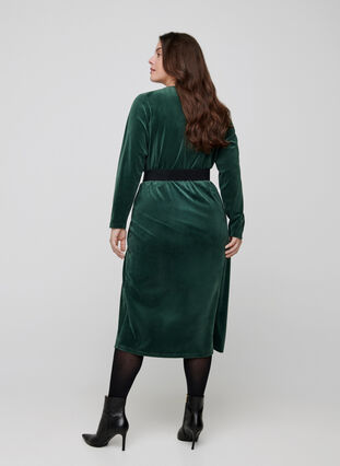 Long-sleeved velour midi dress, Darkest Spruce, Model image number 0