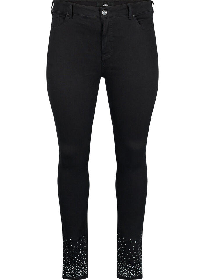 High-waisted Amy jeans with rhinestones, Black, Packshot image number 0