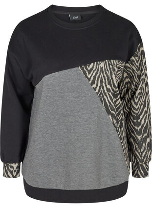 Printed sweatshirt, Black Grey Zebra, Packshot image number 0