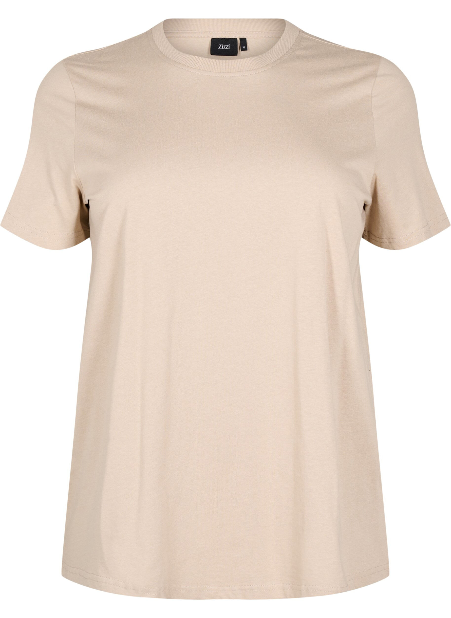 Zizzifashion Basic cotton T-shirt with round neck, Beige, Packshot image number 0