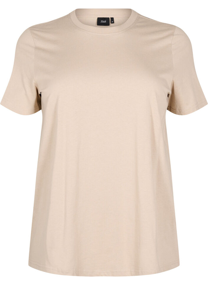 Basic cotton T-shirt with round neck, Beige, Packshot image number 0