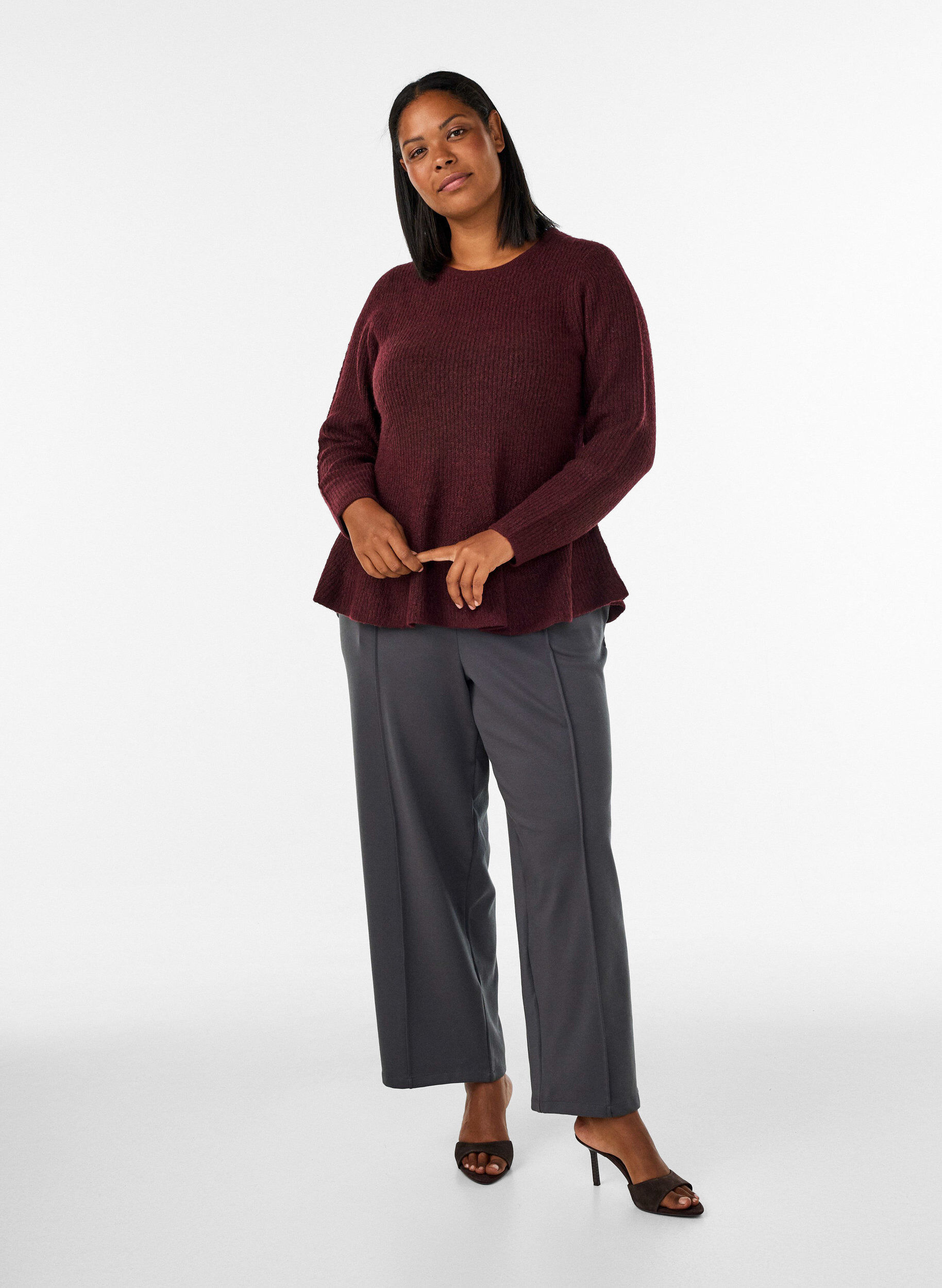 ZizzifashionA-line knitted blouse, Red, Model image number 1