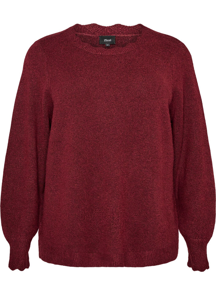 Knitted blouse with wavy edges, Red, Packshot image number 0