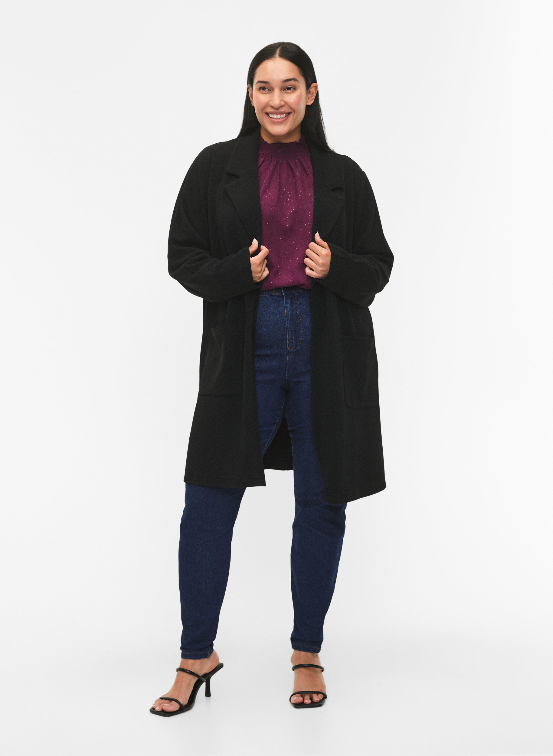 Zizzifashion FLASH - Long blazer with pockets, Black, Model image number 1
