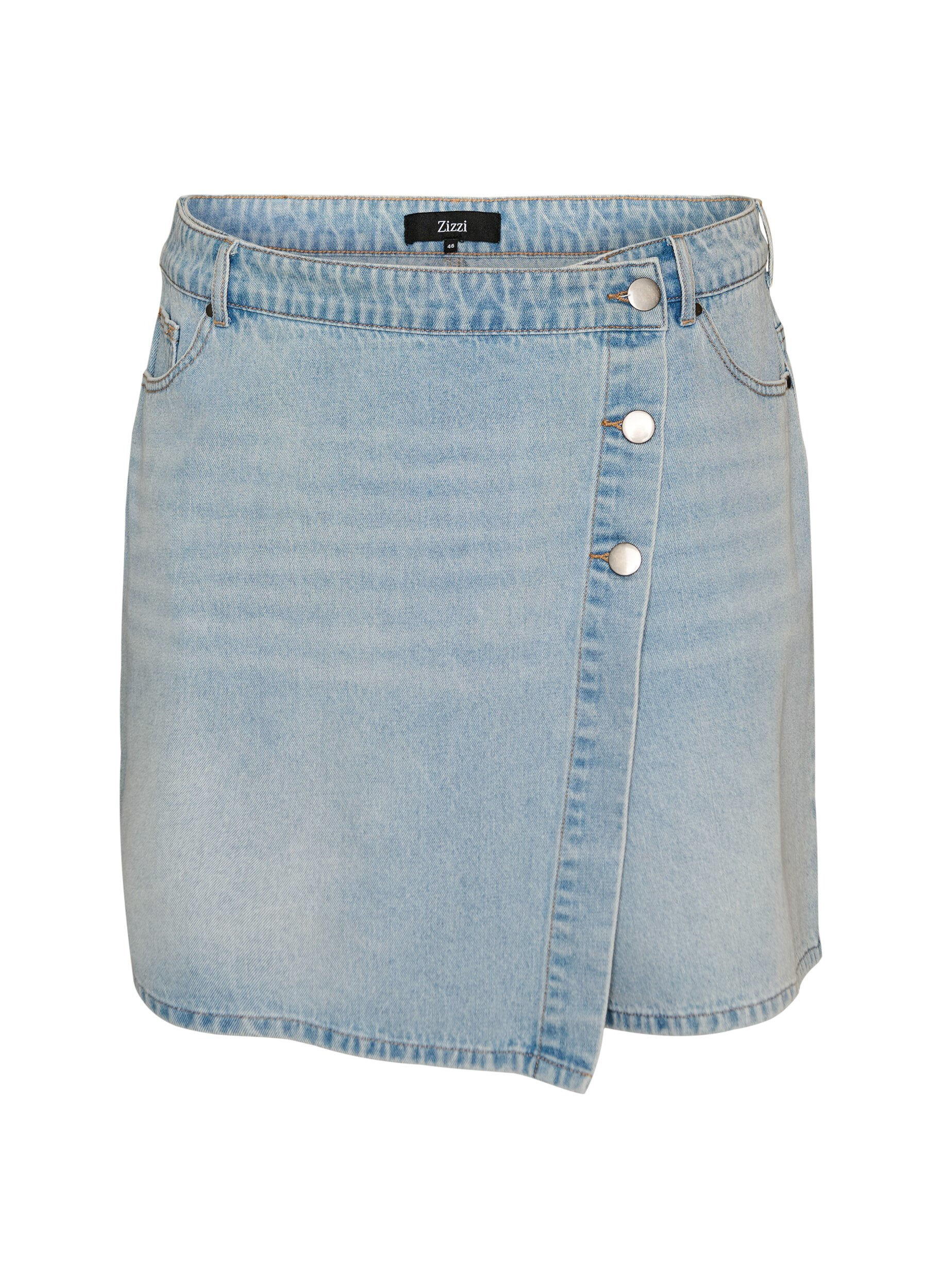 Zizzifashion Denim skorts with a wrap-over effect and high waist, Light Blue, Packshot image number 0