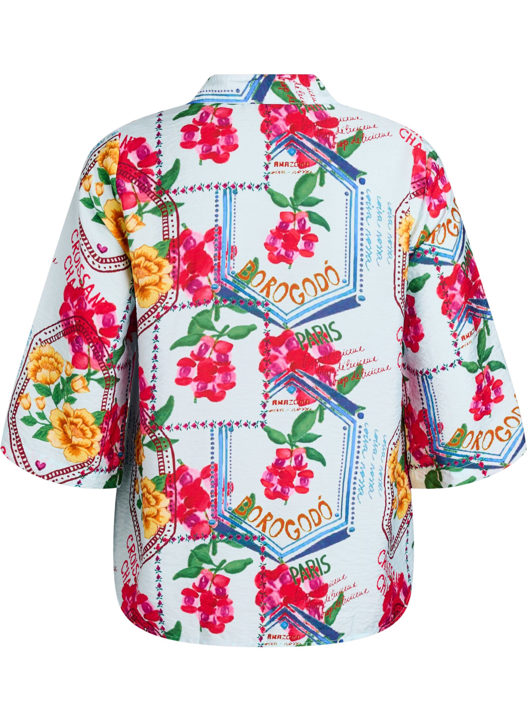 Zizzifashion Shirt blouse with elbow-length sleeves and colourful print, Light Blue, Packshot image number 1