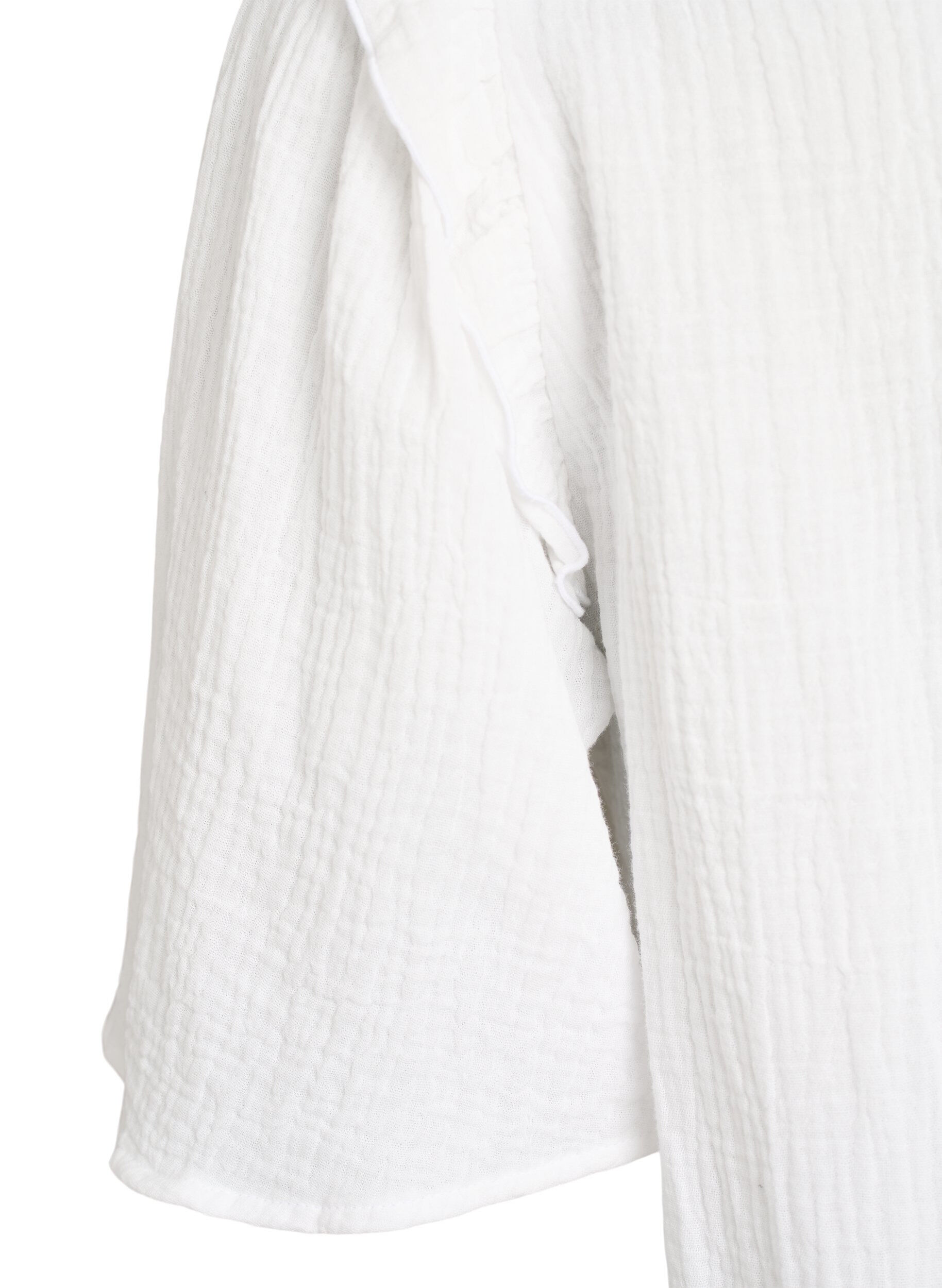Zizzifashion Blouse in cotton muslin with broderie anglaise and 1/2 sleeves, White, Packshot image number 3