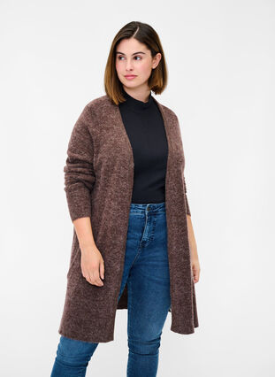 Long knitted cardigan with pockets, Rocky Road Mel., Model image number 0