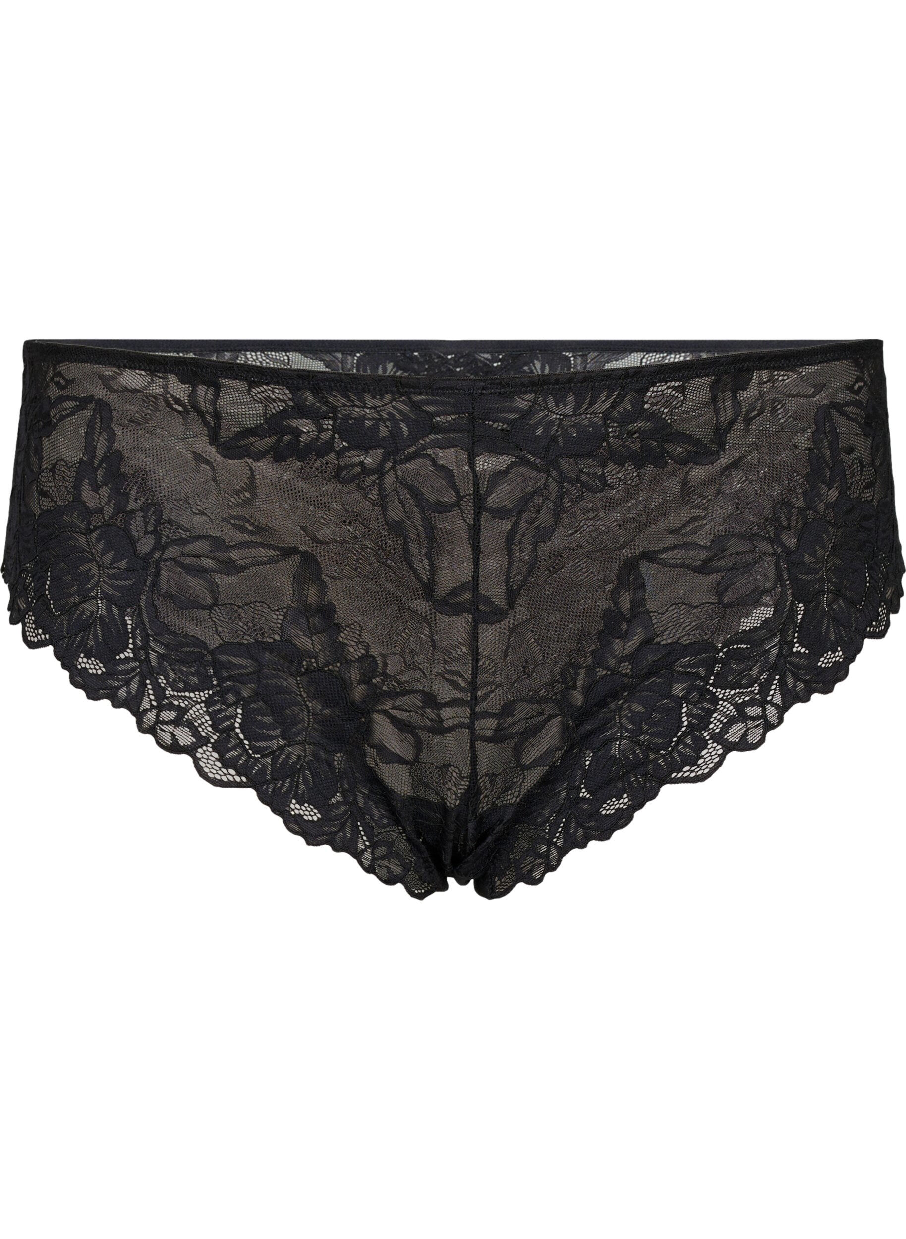 Zizzifashion 2-pack lace tai panties with regular waist., Black, Packshot image number 3