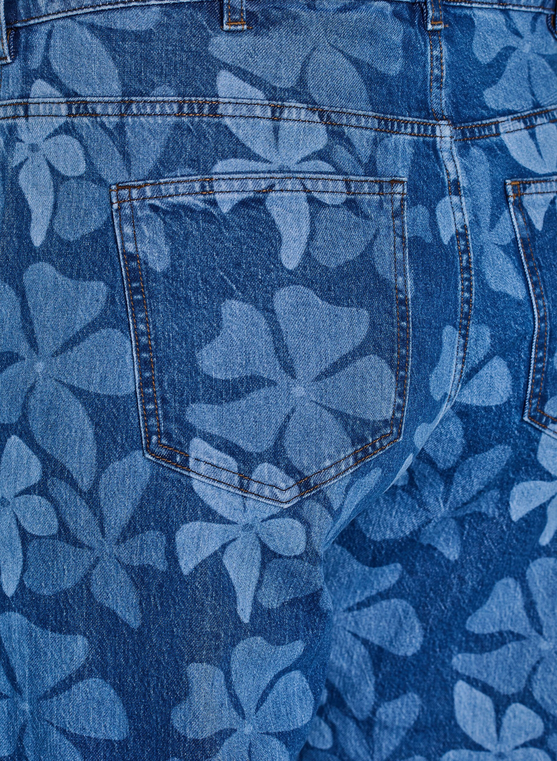 Zizzifashion Myra jeans in floral denim with a wide fit, Blue, Packshot image number 3