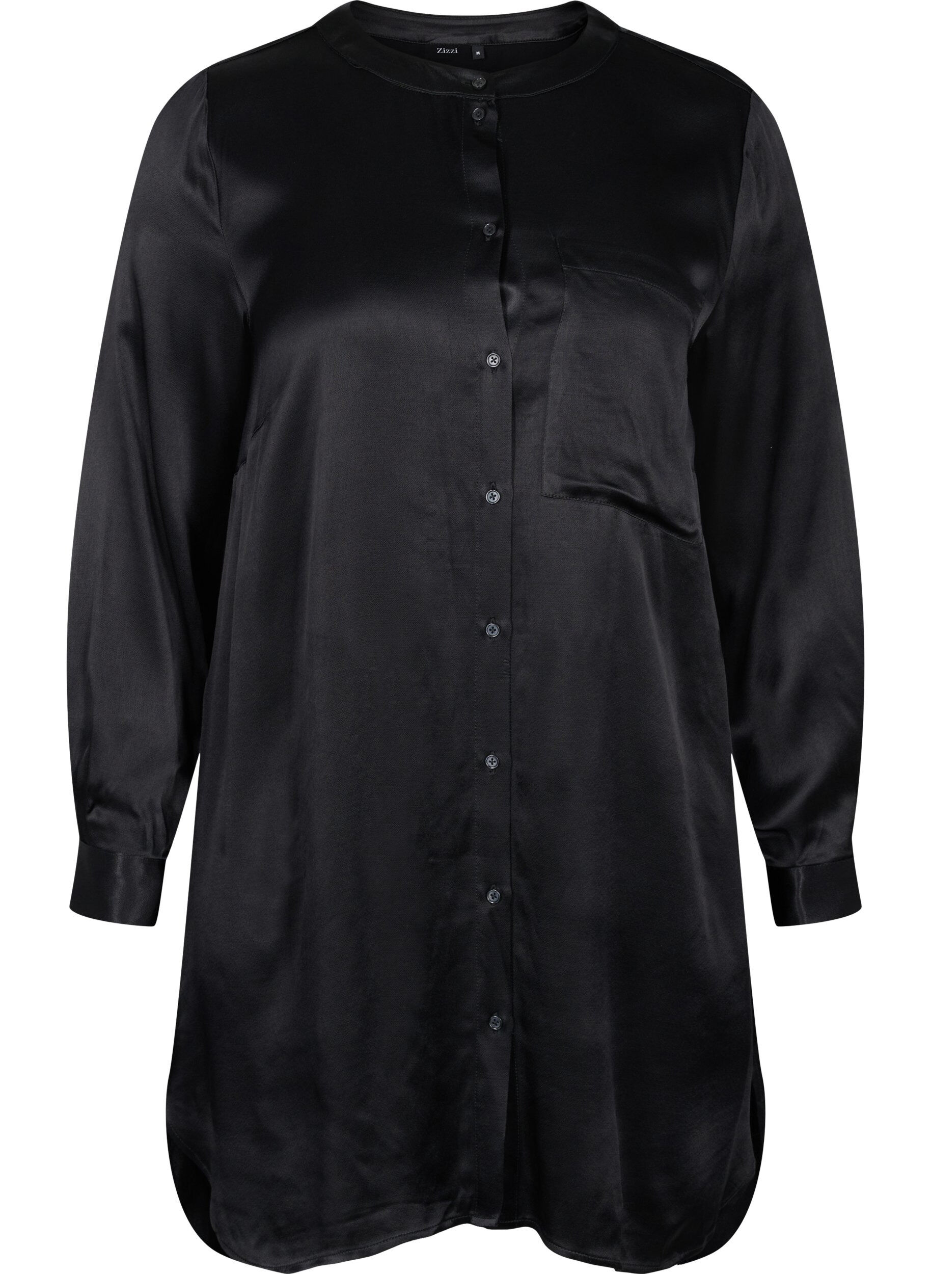 Zizzifashion Long shiny shirt with slit, Black, Packshot image number 0