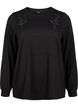 Blouse with embroidery and rhinestones, Black, Packshot image number 0