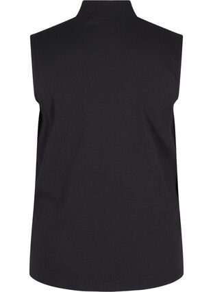 Sleeveless cotton top with a high neck in ribbed fabric, Black, Packshot image number 1