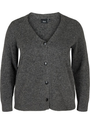 Short wool blend knitted cardigan, Dark Grey Melange, Packshot image number 0