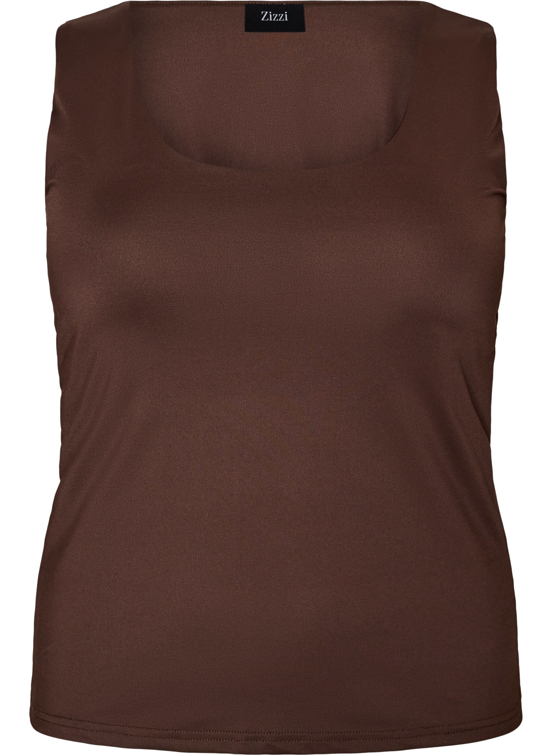 ZizzifashionFitted basic top in a smooth fabric, Brown, Packshot image number 0