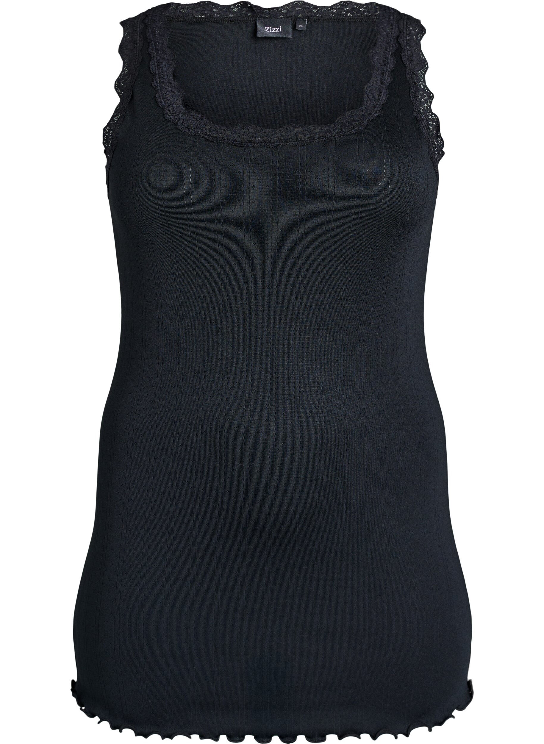 Zizzifashion Tank top with lace trim and eyelet embroidery, Black, Packshot image number 0