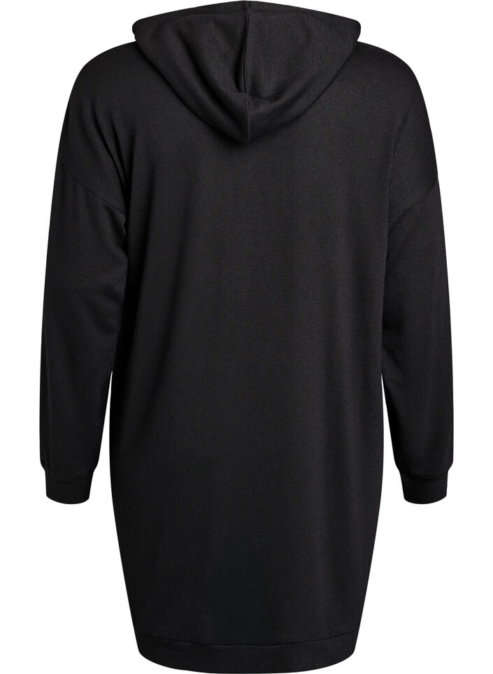 Short hoodie dress with a kangaroo pocket, Black, Packshot image number 1
